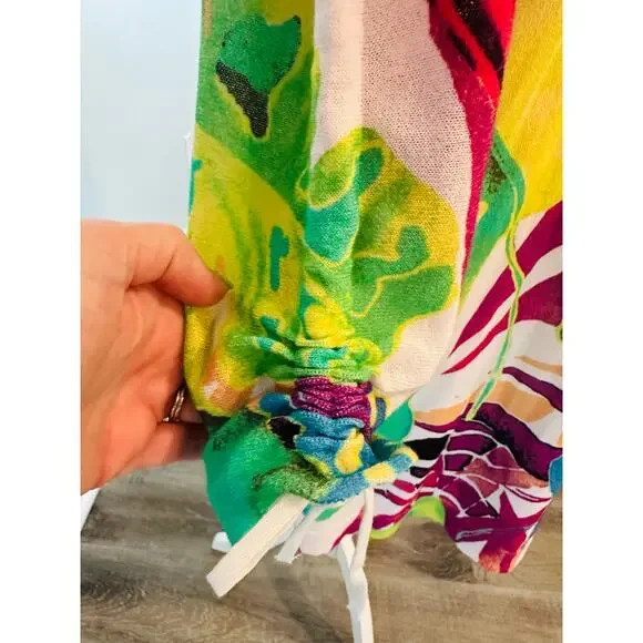 Chicos Top Duster Coverup Colorful Tropical Floral Print Resort Beach Large - Picture 4 of 9